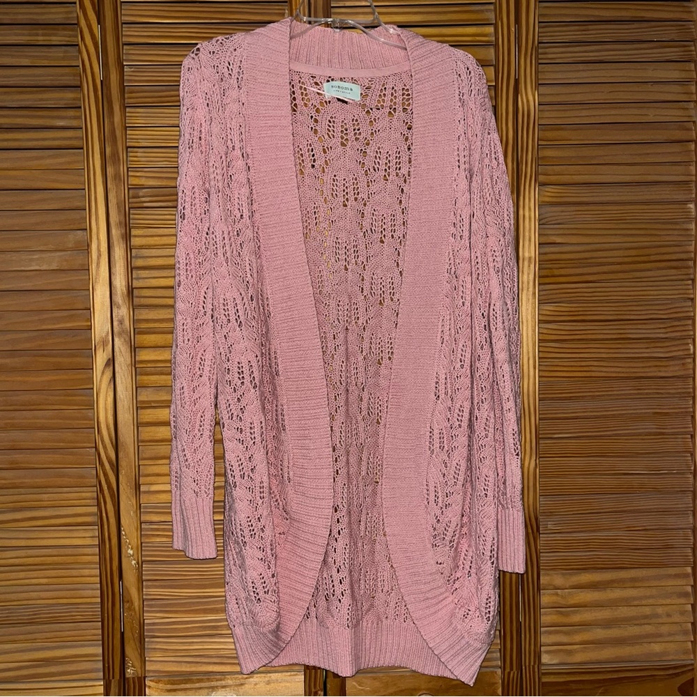 Sonoma Open Weave Pink Long Cardigan Size Medium